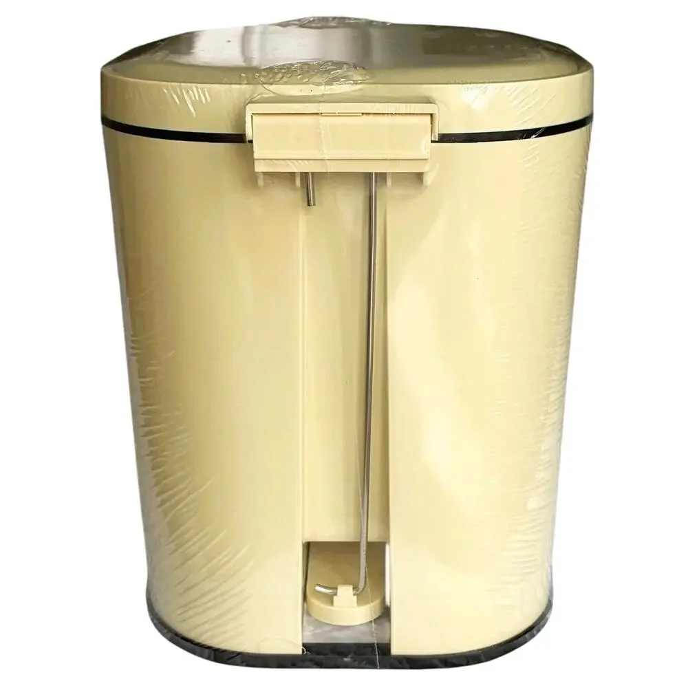 BRAND NEW ~ Small Beige Bathroom Step On Flip Top Trash Can Wastebasket ~ 8L